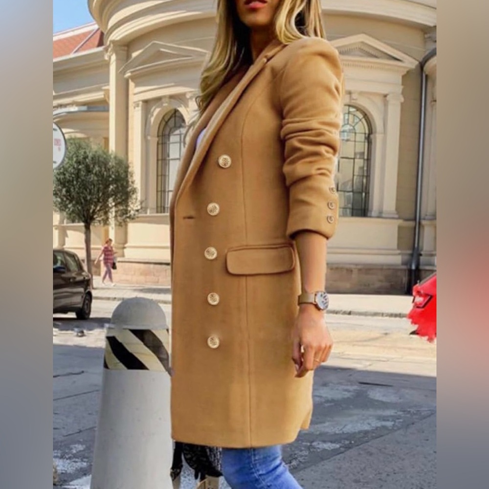 Chic Tan Double-Breasted Women's Trench Peacoat Coat 🧥